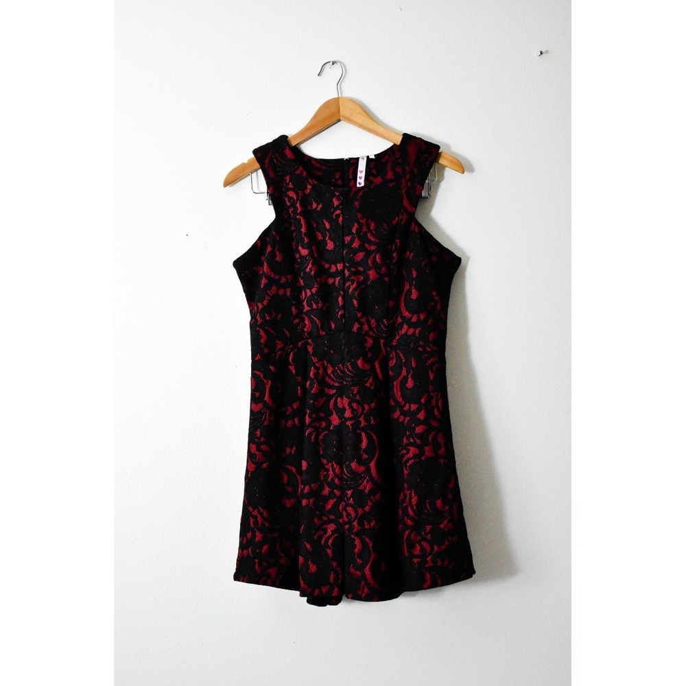 Heartsoul Lace Fit and Flare Dress Womens XL Red Black Floral Mini Sleeveless